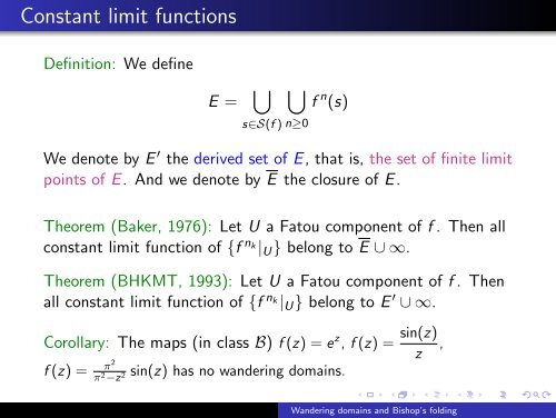 Bishop's qc-folding and wandering domains in Eremenko ... - ICMS