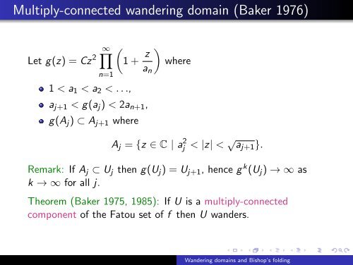 Bishop's qc-folding and wandering domains in Eremenko ... - ICMS