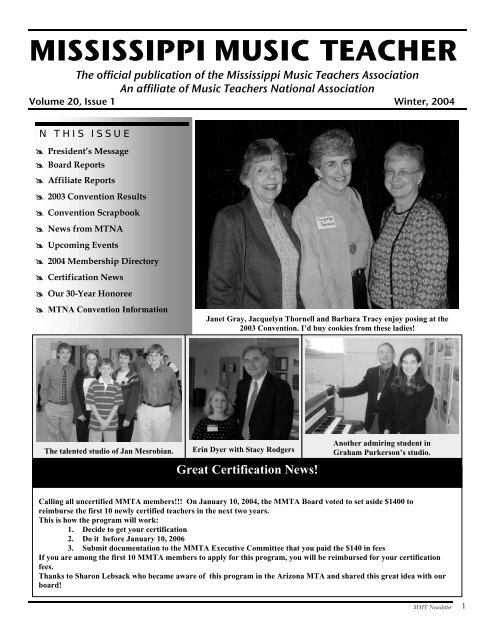 MMTA Winter 2004 Newsletter - Mississippi Music Teachers ...