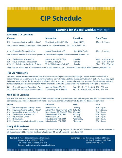 CIP Schedule - Insurance Institute of Canada