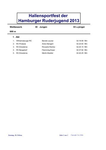 Ergebnisse 600m-Lauf - Hamburger Ruderjugend
