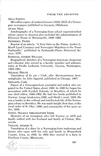 From the Archives - Norwegian-American Historical Association