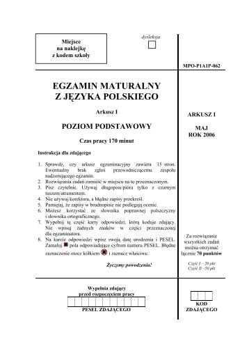 EGZAMIN MATURALNY Z JÄZYKA POLSKIEGO - Gazeta.pl