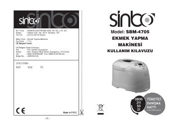 Model: SBM-4705 EKMEK YAPMA MAK‹NES‹ - Sinbo