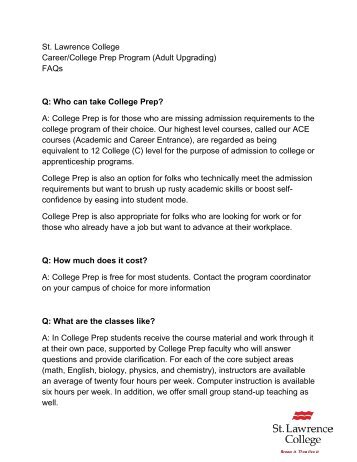 Career / College Prep FAQ - St. Lawrence College
