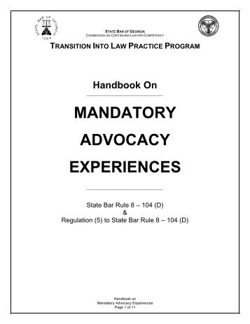 Handbook on Mandatory Advocacy Experiences - State Bar of Georgia