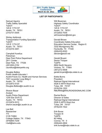 LIST OF PARTICIPANTS - Texas A&M Transportation Institute