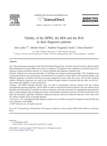 Validity of the BPRS, the BDI and the - Region Hovedstadens Psykiatri