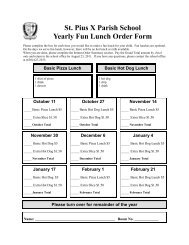 St. Pius X Parish School Yearly Fun Lunch Order Form