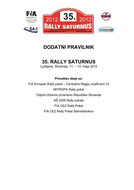 DODATNI PRAVILNIK 35. RALLY SATURNUS - AS2005