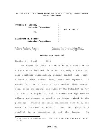 Cynthia H. Lizzio vs. Salvatore M. Lizzio.pdf - Carbon County Courts
