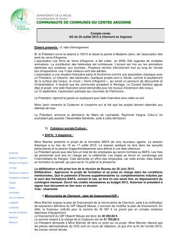 Compte-rendu du Conseil Communautaire du 20 ... - Centre-Argonne