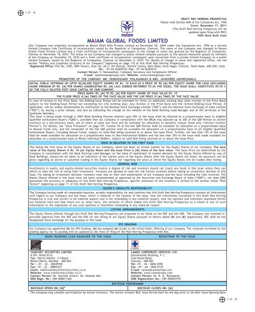 Maiam Global Foods Limited Mo!   ney Control - 