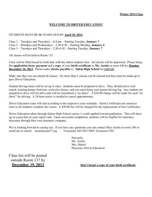Driver Ed Information And Application Salem School District