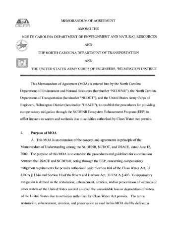 Memorandum of Agreement - N. C. Ecosystem Enhancement Program