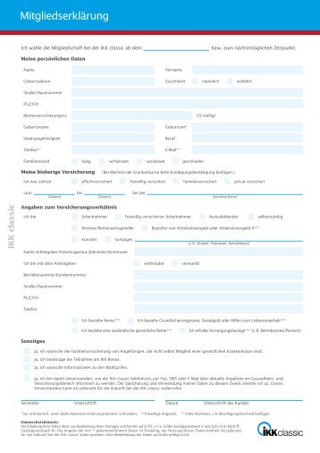 Mitgliedsantrag IKK classic Mit diesem Dokument ... - Vd-west.de