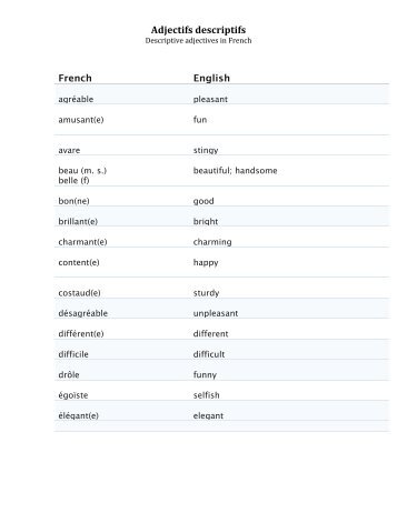 Adjectifs descriptifs liste