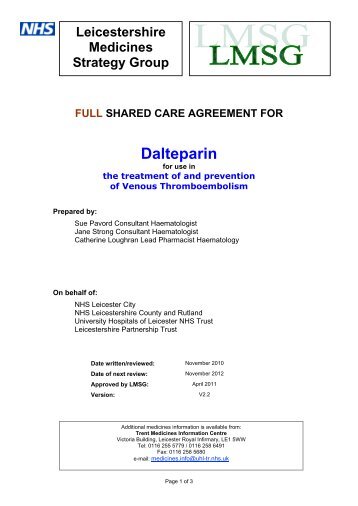 Dalteparin - Leicestershire Medicines Strategy Group