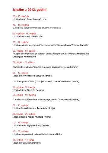 Popis izloÅ¾bi u 2012. i 2013. (.pdf, 47kb)