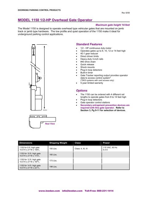 Doorking Dks 1150 1 2 Hp Overhead Gate Operator 1150 080