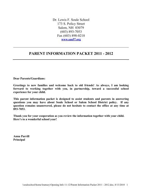 PARENT INFORMATION PACKET 2011 - 2012 - Salem School District