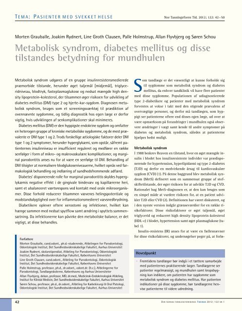 Metabolisk syndrom, diabetes mellitus og disse tilstandes betydning ...