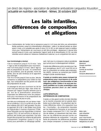 Les laits infantiles, diffÃ©rences de composition et d ... - Prescrire un Lait