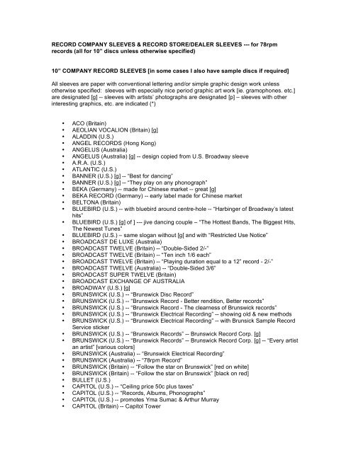 for 10†discs unless otherwise specified - Scarce Sounds