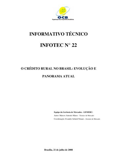 informativo técnico infotec n° 22 o crédito rural no brasil - OCB