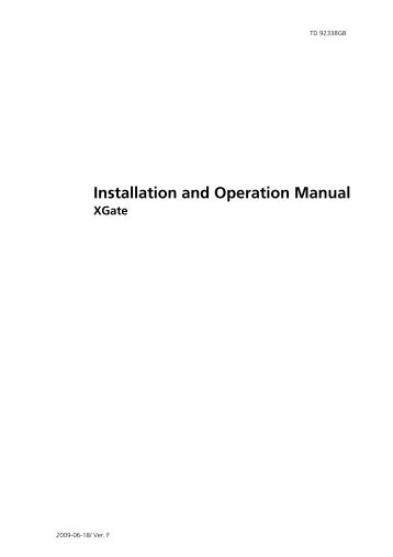 Installation and Operation Manual, XGate, TD 92338GB - Ascom