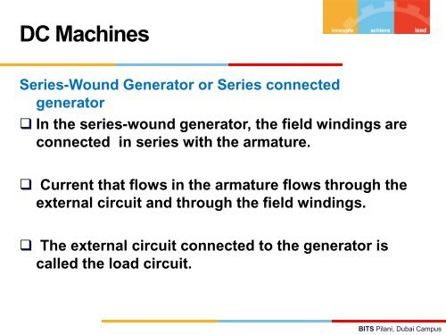 Principles and Working of DC and AC machines - BITS Pilani