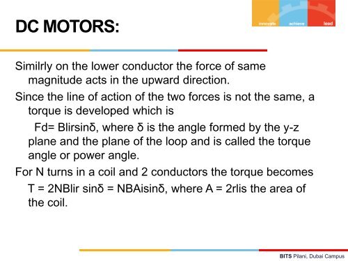 Principles and Working of DC and AC machines - BITS Pilani