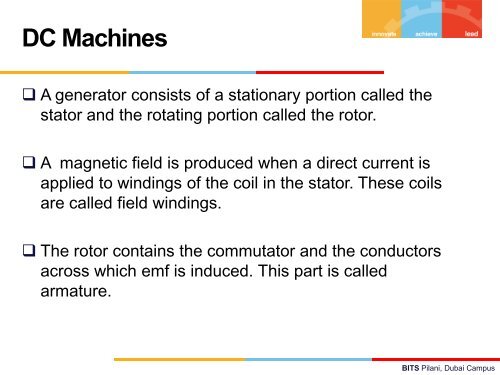 Principles and Working of DC and AC machines - BITS Pilani