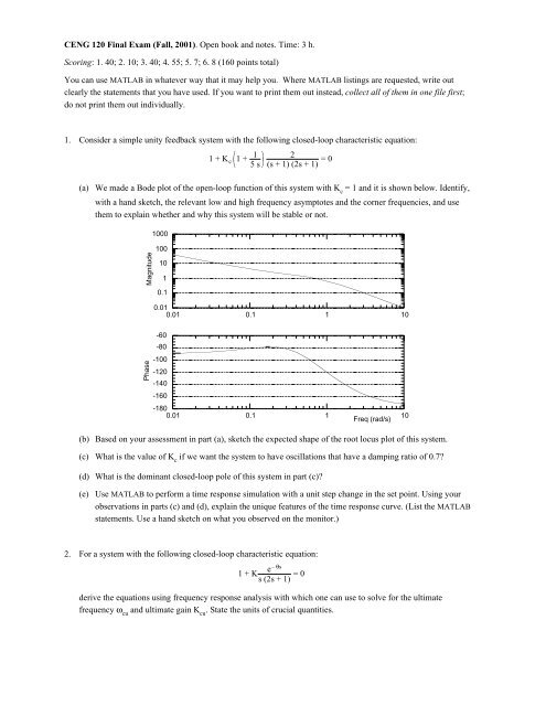 CENG 120 Final Exam (Fall, 2001). Open book and notes. Time: 3 h ...