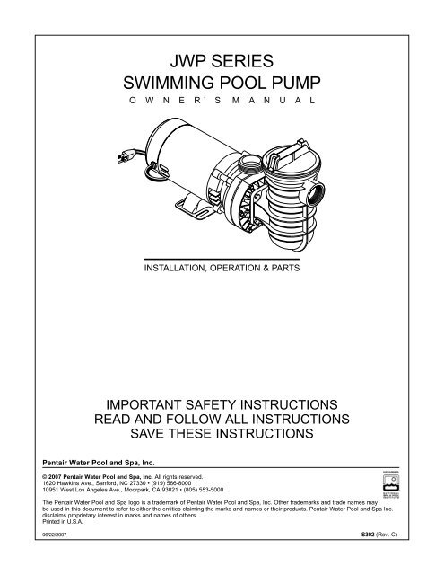 Sta Rite Pump Parts Diagram - Free Wiring Diagram
