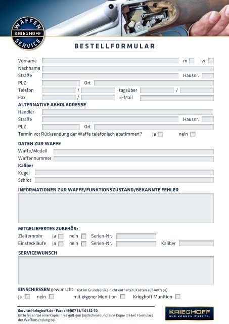 S ERVICE BESTELLFORMULAR AnLeitung - Krieghoff