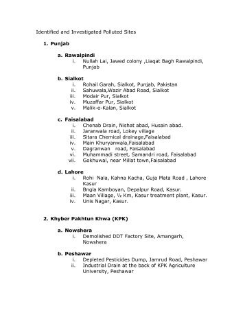 List of identified contaminated sites