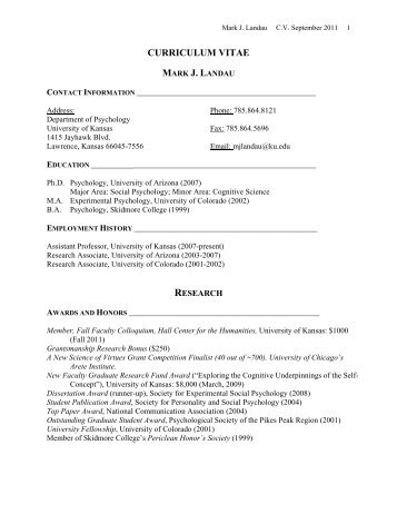 curriculum vitae mark j. landau - Department of Psychology - The ...