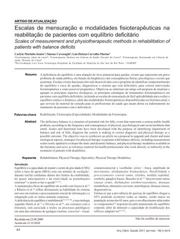 Escalas de mensuraÃ§Ã£o e modalidades fisioterapÃªuticas na ...