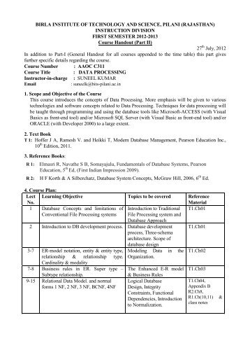Handout - Student Welfare Division - BITS Pilani