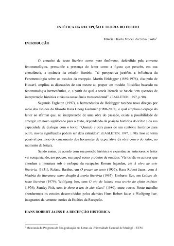 ESTÉTICA DA RECEPÇÃO E TEORIA DO EFEITO - Abilio Pacheco