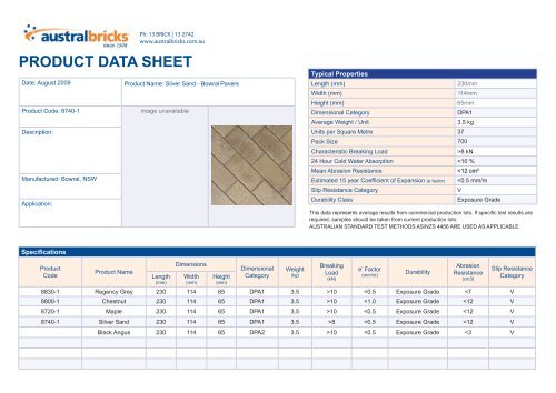 Bowral Paver Data Sheet - Shoalhaven Brick and Tile