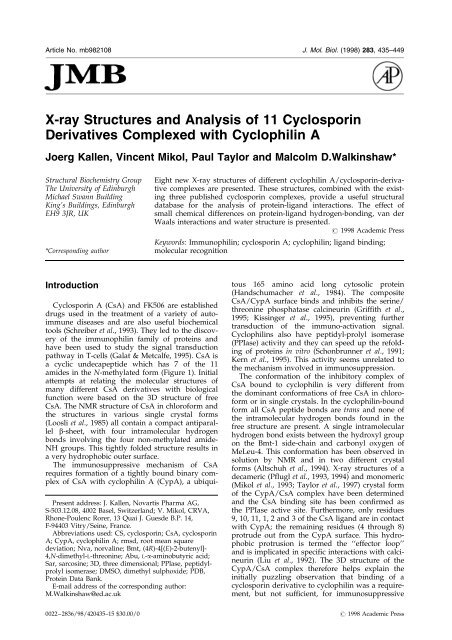 X-ray Structures and Analysis of 11 Cyclosporin Derivatives ...