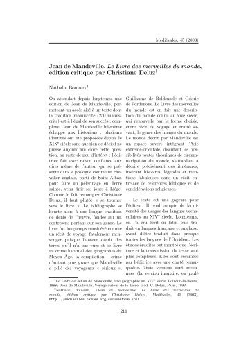 Jean de Mandeville, Le Livre des merveilles du monde, Ã©dition ... - doc