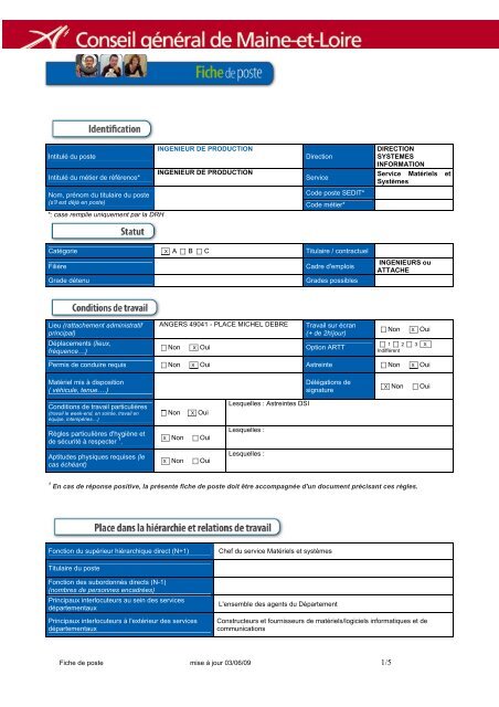 Fiche de poste mise Ã jour 03/06/09 IntitulÃ© du poste INGENIEUR ...