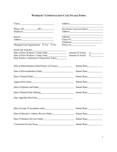 Worker's Compensation Intake Form