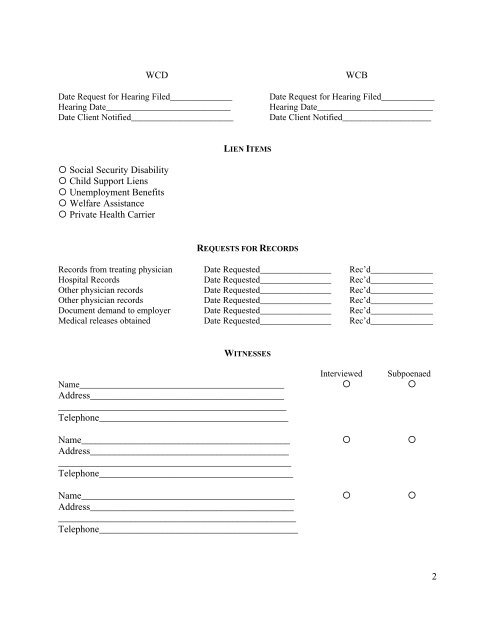 Worker's Compensation Intake Form