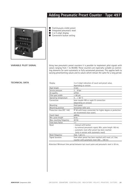 Adding Pneumatic Preset Counter Type 497 - Hengstler Encoders