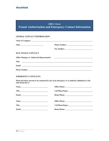 tenant emergency contact form brookfield properties