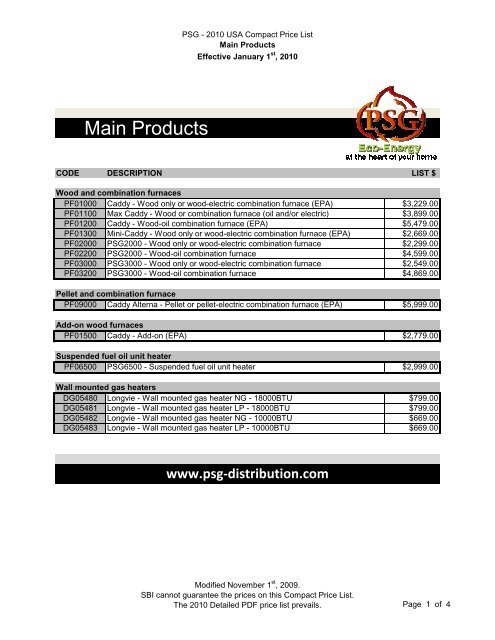 psg usa 2010 price list - Hearth Products Distributing